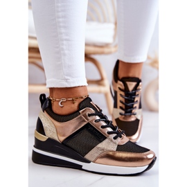 Vinceza Sport Shoes Sneakers Black and Gold Sharon golden 1