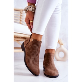 Vinceza Brown Shirley Openwork Suede Booties 1
