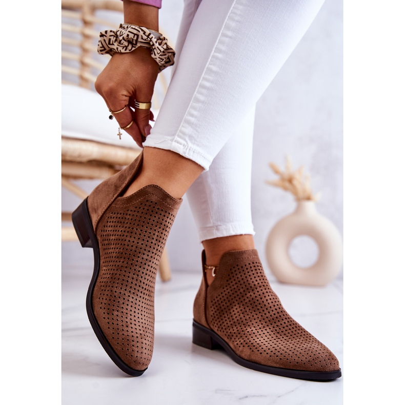 Vinceza Brown Shirley Openwork Suede Booties 2
