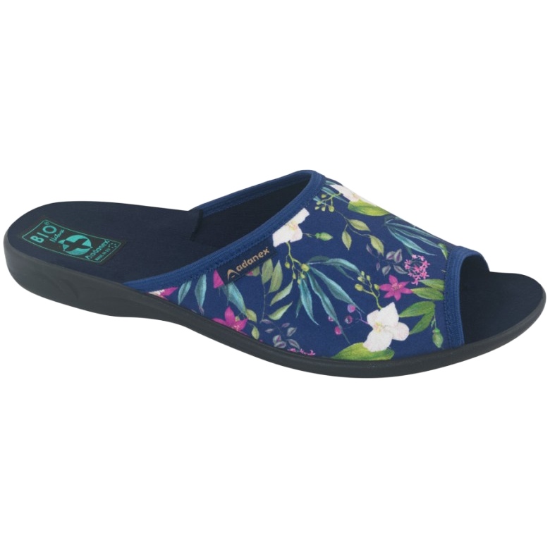 Women's slippers with flowers Adanex Sara SAK1 27272 navy blue blue pink green 1