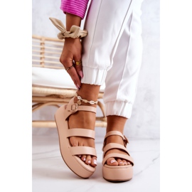 FS1 Leather Sandals With Buckle Beige Graceful 1