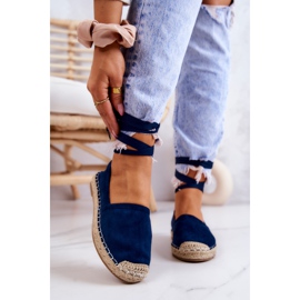 FB1 Ismanne Navy Blue Suede Espadrilles Tied 1