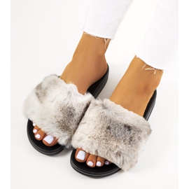 Gray slippers with Adelma fur grey 1