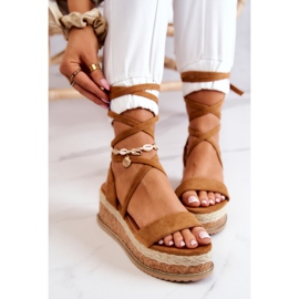 FB2 Suede Espadrilles On Wedge Sandals Camel Shanna brown 1