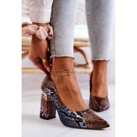 Lewski Shoes Leather Pumps Lewski Snake 3117 Brown-Blue 1