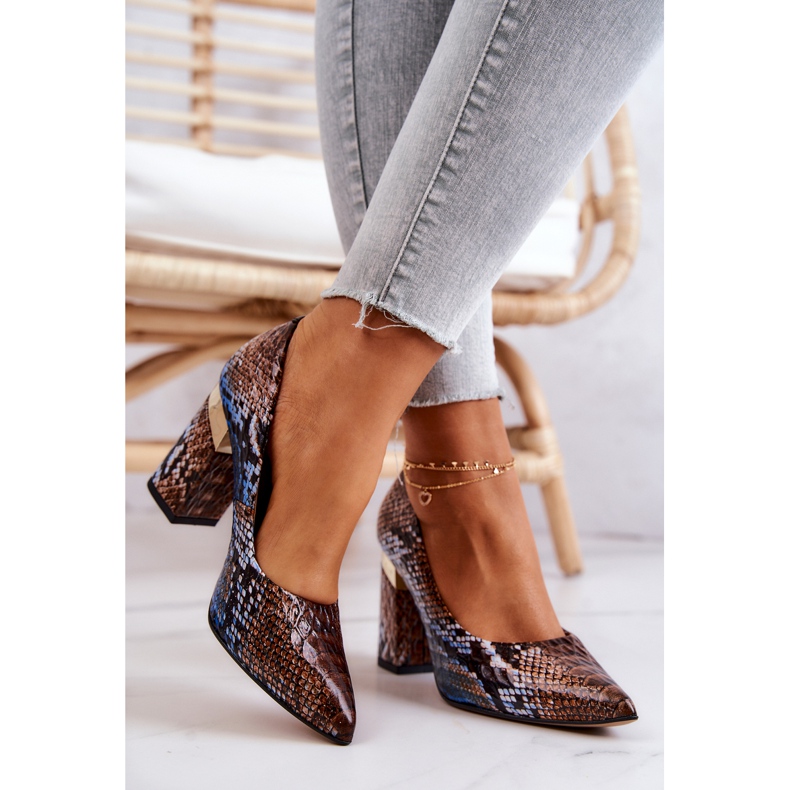 Lewski Shoes Leather Pumps Lewski Snake 3117 Brown-Blue 2