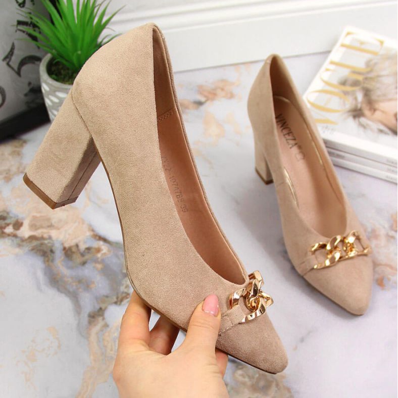 Pumps on the post suede Vinceza W JAN80B beige 1
