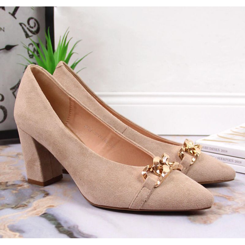 Pumps on the post suede Vinceza W JAN80B beige 2