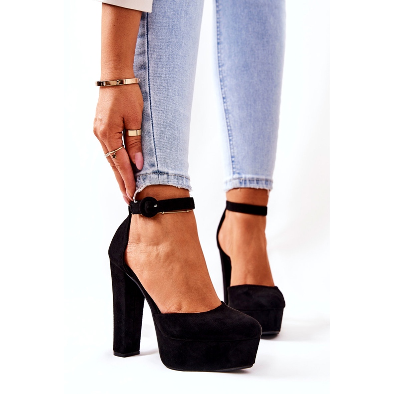 SEA Women's Pumps On A Heel Platform Suede Black Netel 5