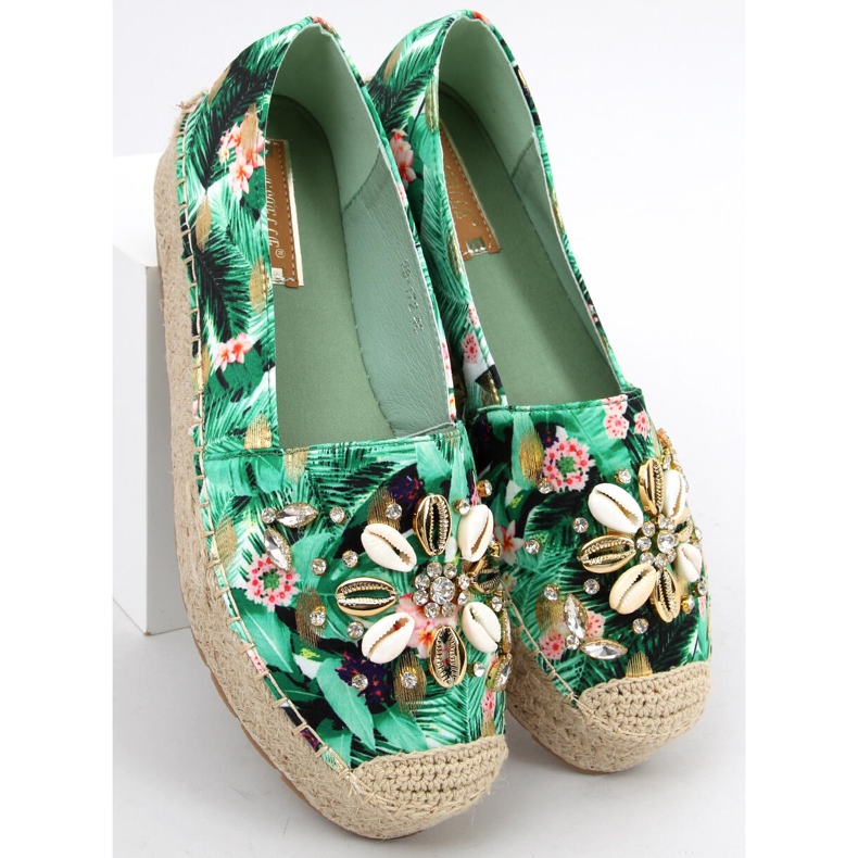 Espadrilles with shells Manami Flower Green 1