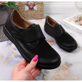 Leather shoes with velcro Helios W 395 black 1