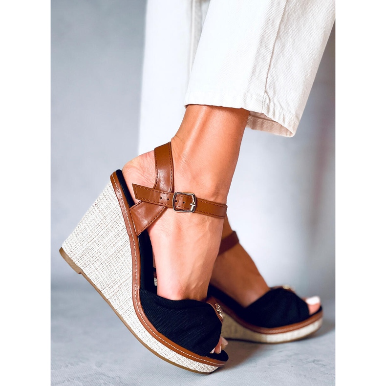 Leyla Black wedge sandals brown 1