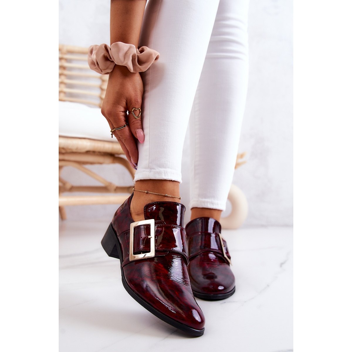 Patent leather top burgundy shoes