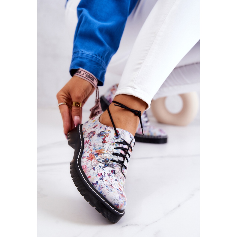 Women's Oxfords Maciejka 4087A-38 Leather Shoes White With Flowers multicolored 1