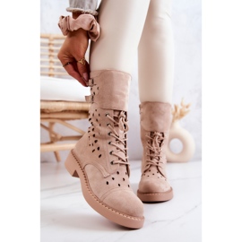 Suede Openwork Ankle Boots Light Beige Hermione 1