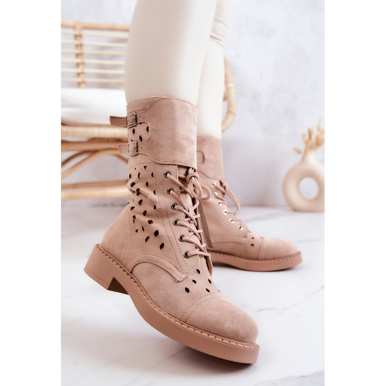 Suede Openwork Ankle Boots Light Beige Hermione 2