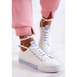 Women's Leather Sneakers White and Blue Mikayla 1