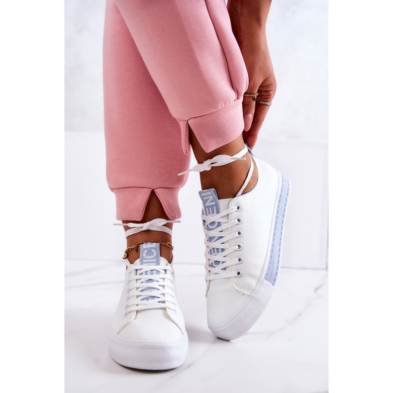 Women's Leather Sneakers White and Blue Mikayla 2