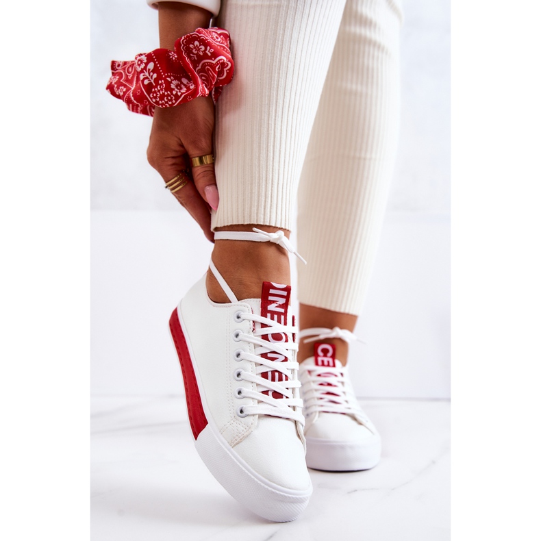 PS1 Women's Leather Sneakers White and Red Mikayla 1