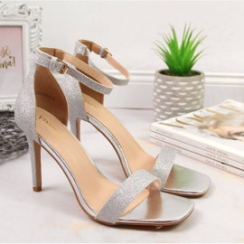 Vinceza W JAN81E silver brocade sandals on a high heel 2