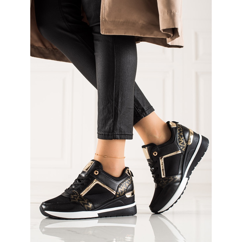 TRENDI Stylish wedge sneakers black golden 1 TRENDI Stylish wedge sneakers black golden 1