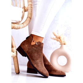 Vinceza Brown Shirley Openwork Suede Booties 2