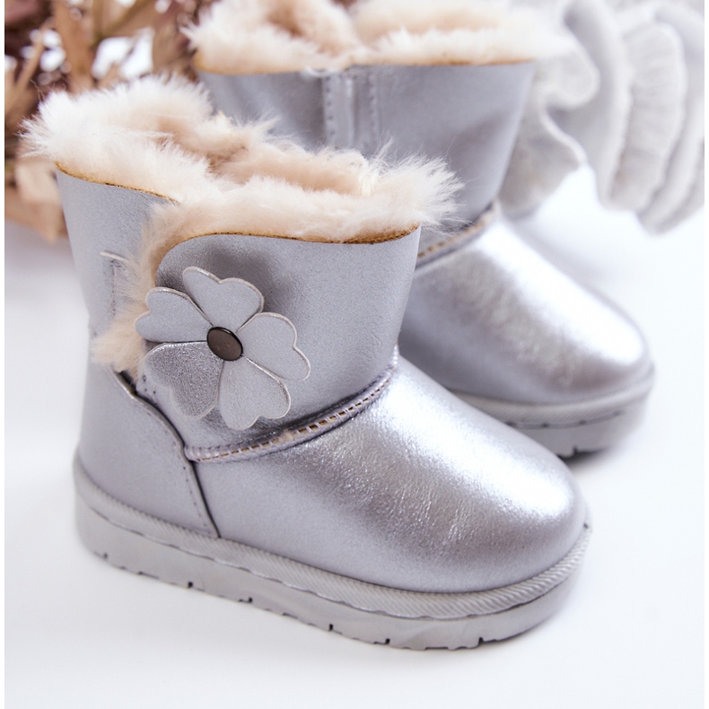 FR1 Children's Snow Boots With Flower Silver Bianca 2 FR1 Children's Snow Boots With Flower Silver Bianca 2