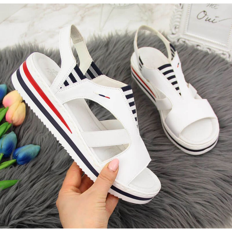 Rieker W V02Y5 wedge sandals white 1