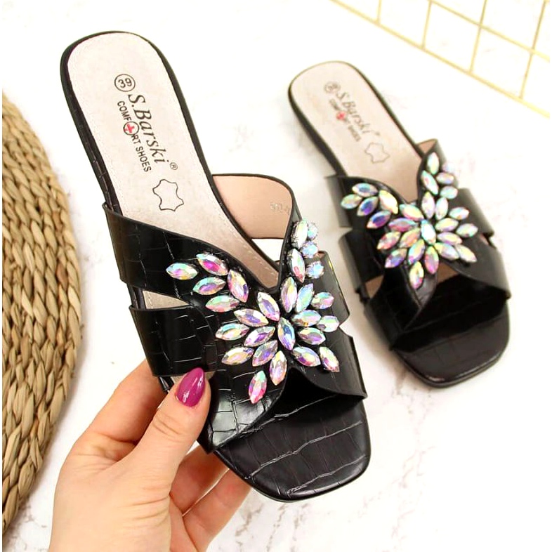 Black slippers with stones S. Bararski W OLI104 1