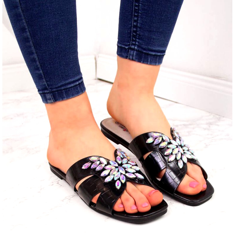 Black slippers with stones S. Bararski W OLI104 3