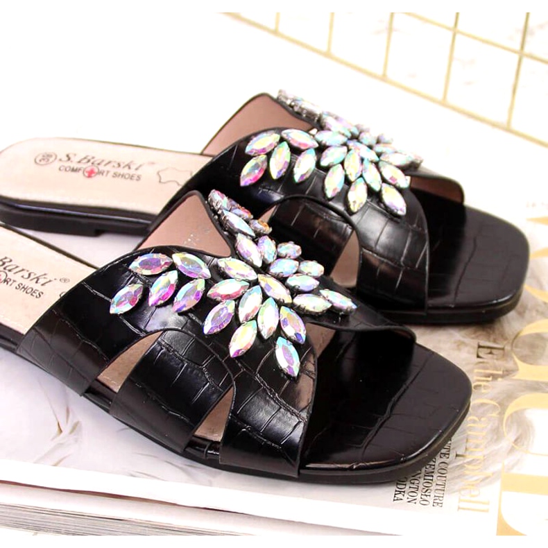Black slippers with stones S. Bararski W OLI104 4