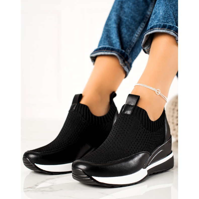 Textile sneakers on the VINCEZA wedge black 2