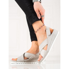 Suede Sandals With Velcro VINCEZA grey 2 Suede Sandals With Velcro VINCEZA grey 2