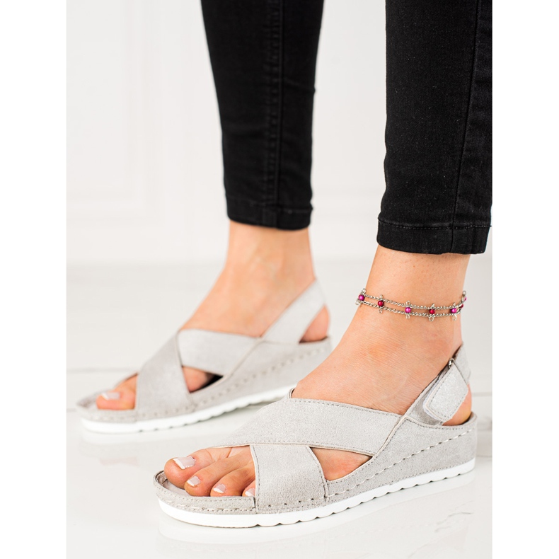 Suede Sandals With Velcro VINCEZA grey 1 Suede Sandals With Velcro VINCEZA grey 1