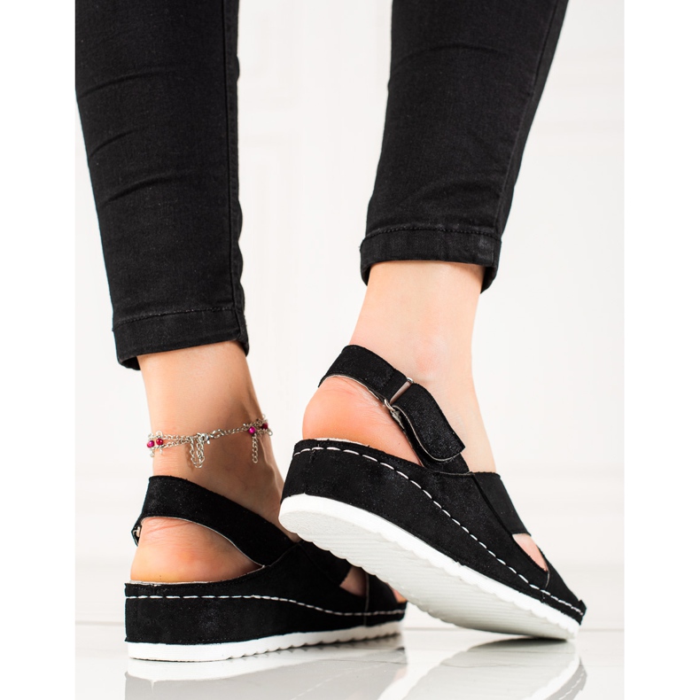 Suede Sandals With Velcro VINCEZA black 2 Suede Sandals With Velcro VINCEZA black 2