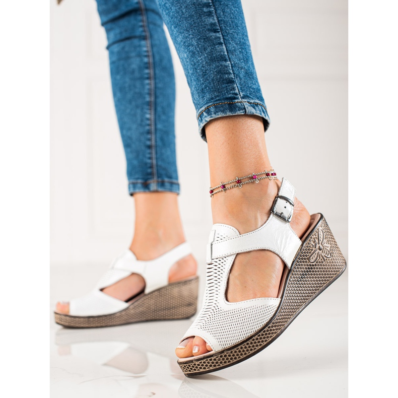TRENDI Leather Wedge Sandals white 1
