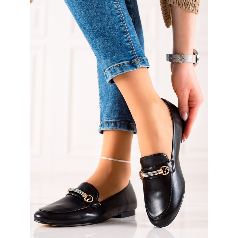 Ideal Shoes Elegant Loafers With Cubic Zirconia black 2