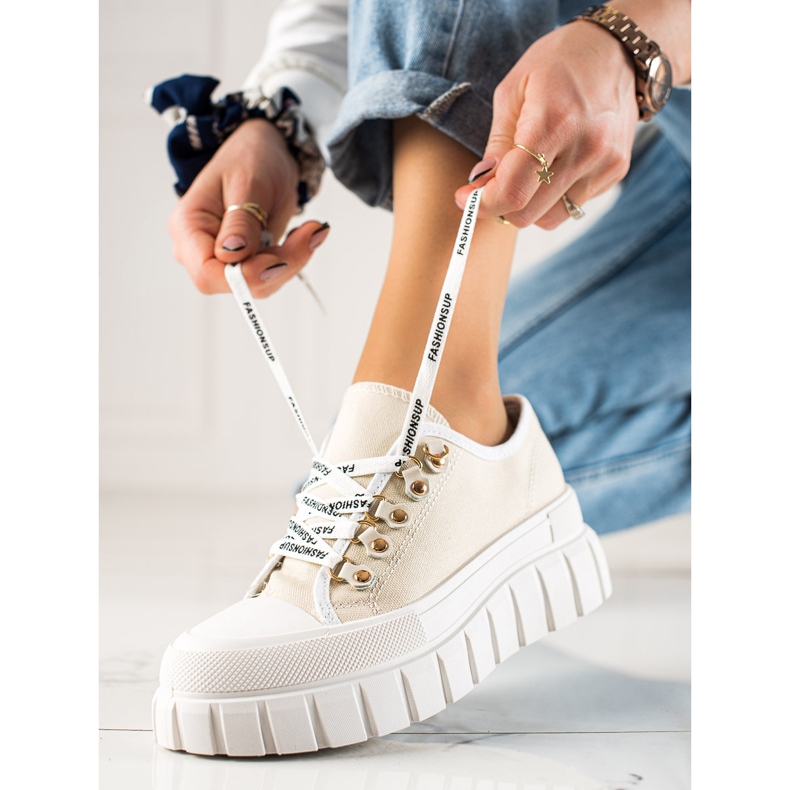 TRENDI Lace-up Sneakers On The Platform beige 2