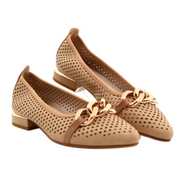 M.Daszyński Openwork Ballerina Shoes with Chain Daszyński SA201-6 Beige-gold 4