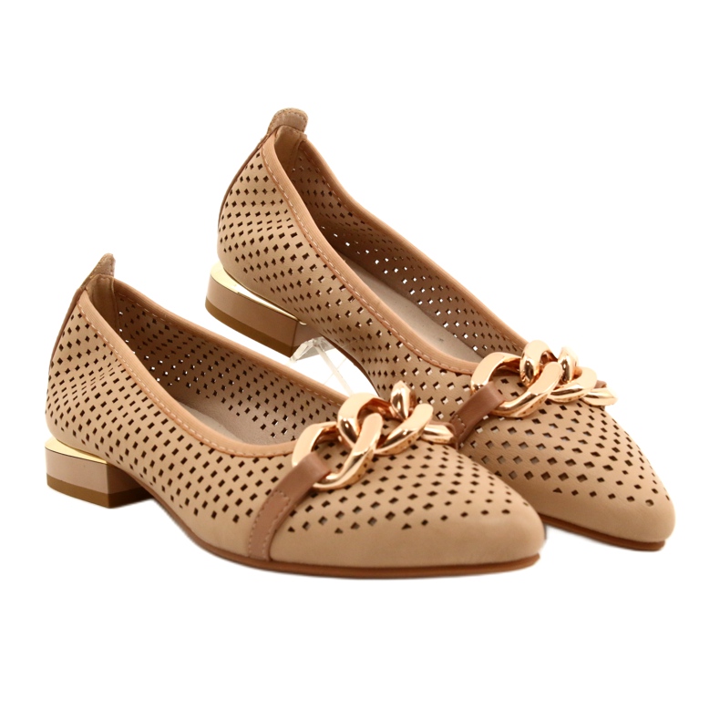 M.Daszyński Openwork Ballerina Shoes with Chain Daszyński SA201-6 Beige-gold 4