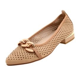 M.Daszyński Openwork Ballerina Shoes with Chain Daszyński SA201-6 Beige-gold 3