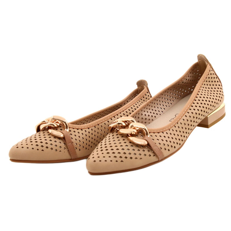M.Daszyński Openwork Ballerina Shoes with Chain Daszyński SA201-6 Beige-gold 2