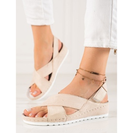 Suede Sandals With Velcro VINCEZA beige 1