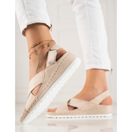 Suede Sandals With Velcro VINCEZA beige 2
