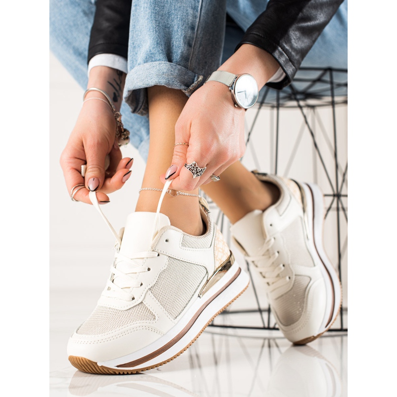 Diamantique Beige Sneakers With Mesh 1