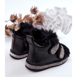FR1 Black Leela Children's Black Warm Leather Snow Boots 2