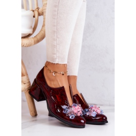 PA2 Elegant Leather High Heels With Burgundy Delaver Decoration red 1