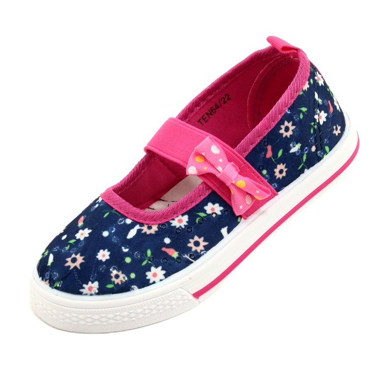 American Club Girls' ballerinas sneakers with a bow Ten64/22 in flowers blue blue 3