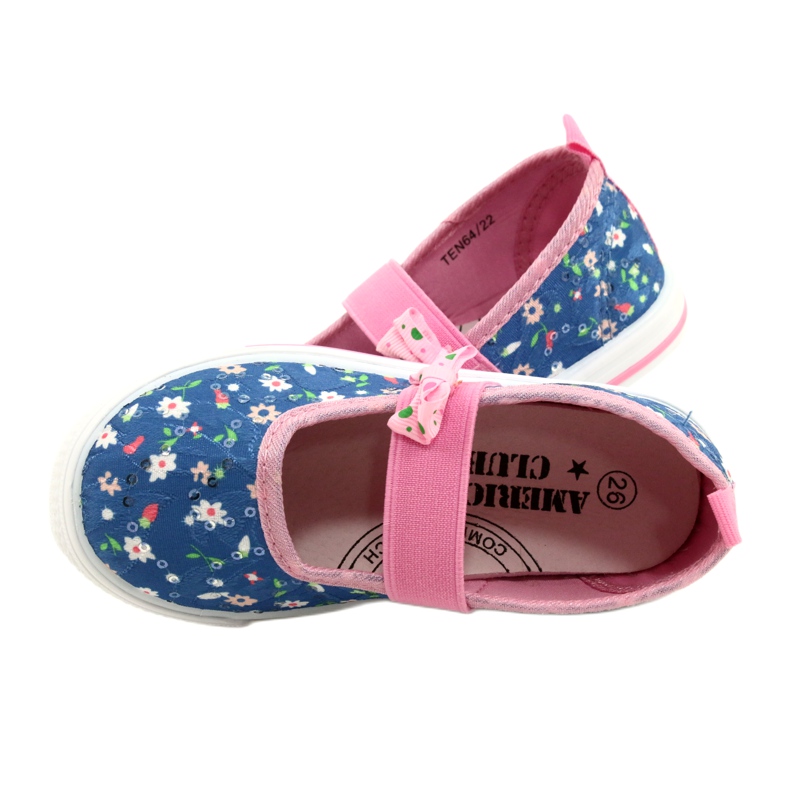 American Club Girls' ballerinas sneakers with a bow in flowers blue 4