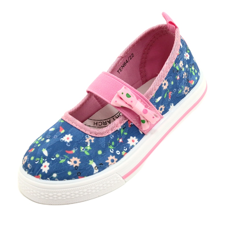 American Club Girls' ballerinas sneakers with a bow in flowers blue 3